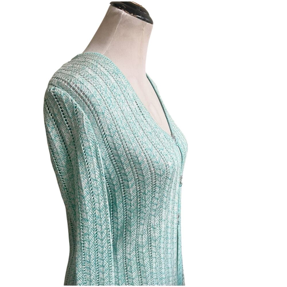 St. John Sport Crochet Longline Knit Cardigan Teal Size Small Petite Beaded Hook - Picture 6 of 16